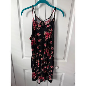 White Birch Black Pink Floral Romper S